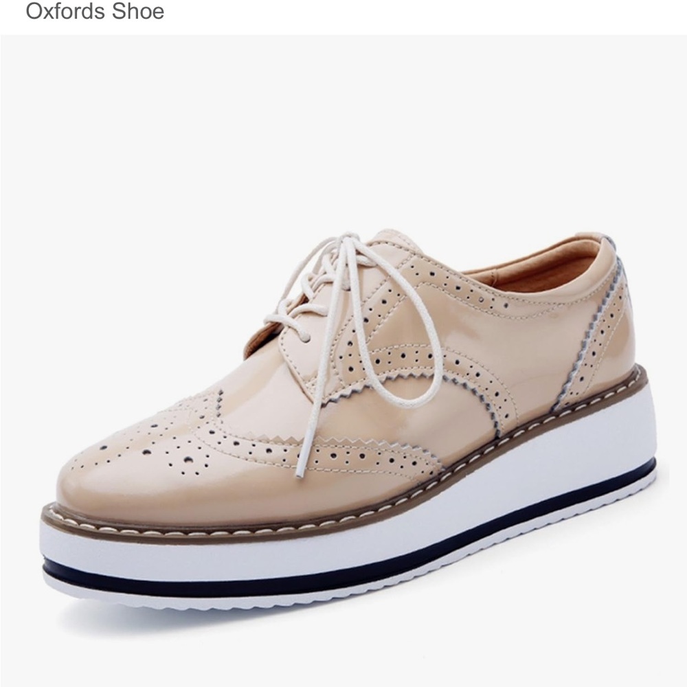 DADAWEN WING TIP OXFORD SHOES IN PATENT APRICOT TAN 42 9.5 - Picture 4 of 12